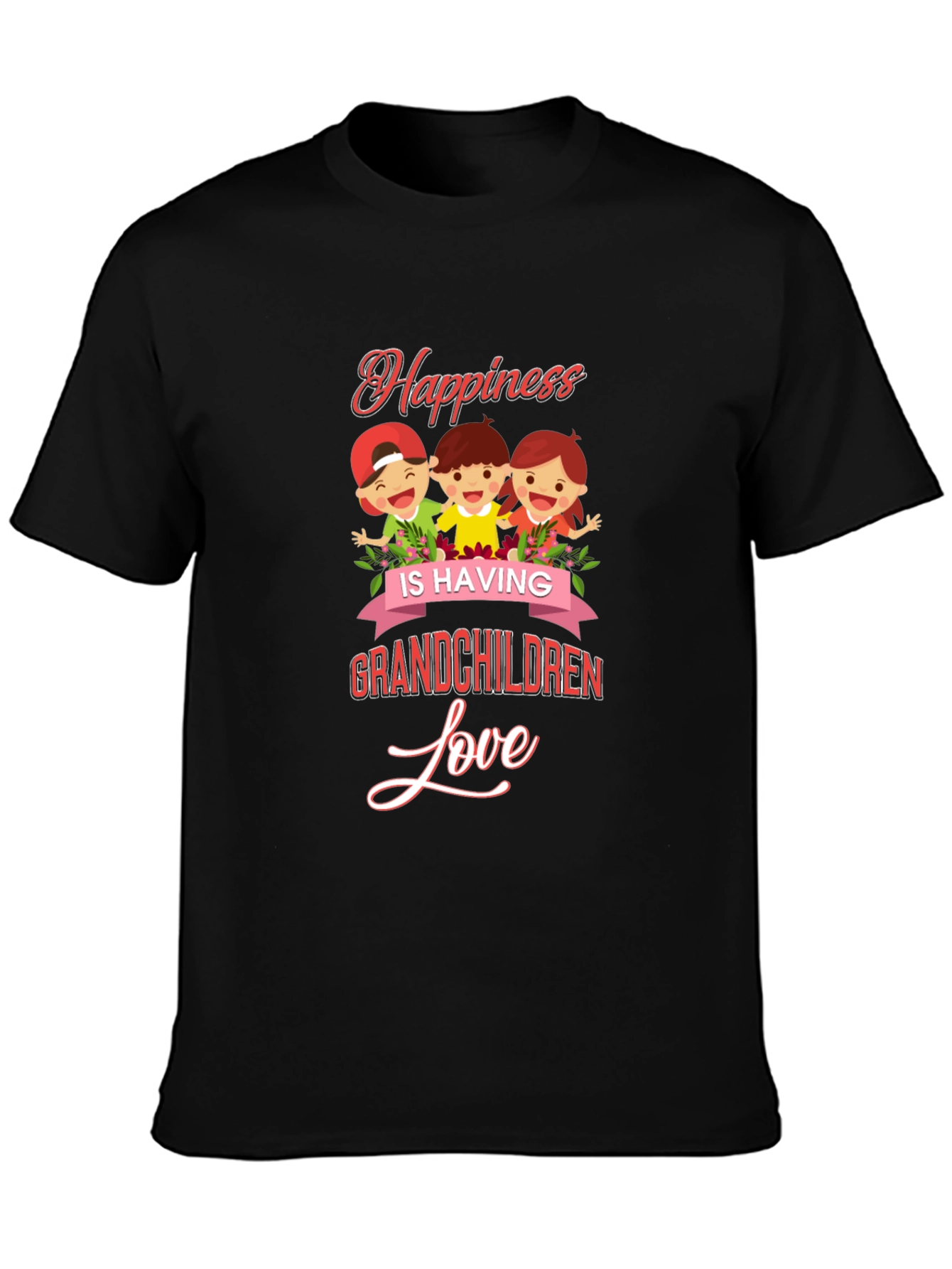 Happiness Grandchildren Love Black Graphic T-Shirt