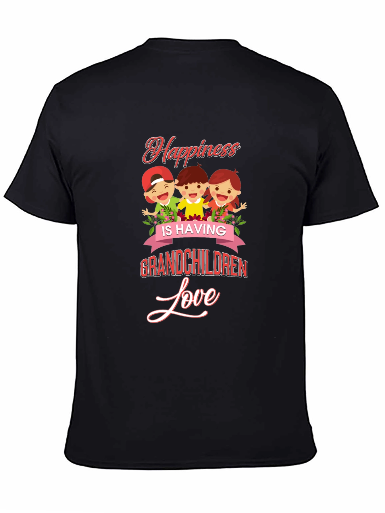 Happiness Grandchildren Love Black Graphic T-Shirt