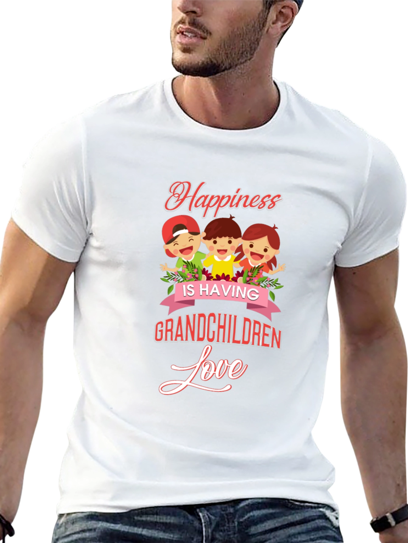 Happiness Grandchildren Love Black Graphic T-Shirt