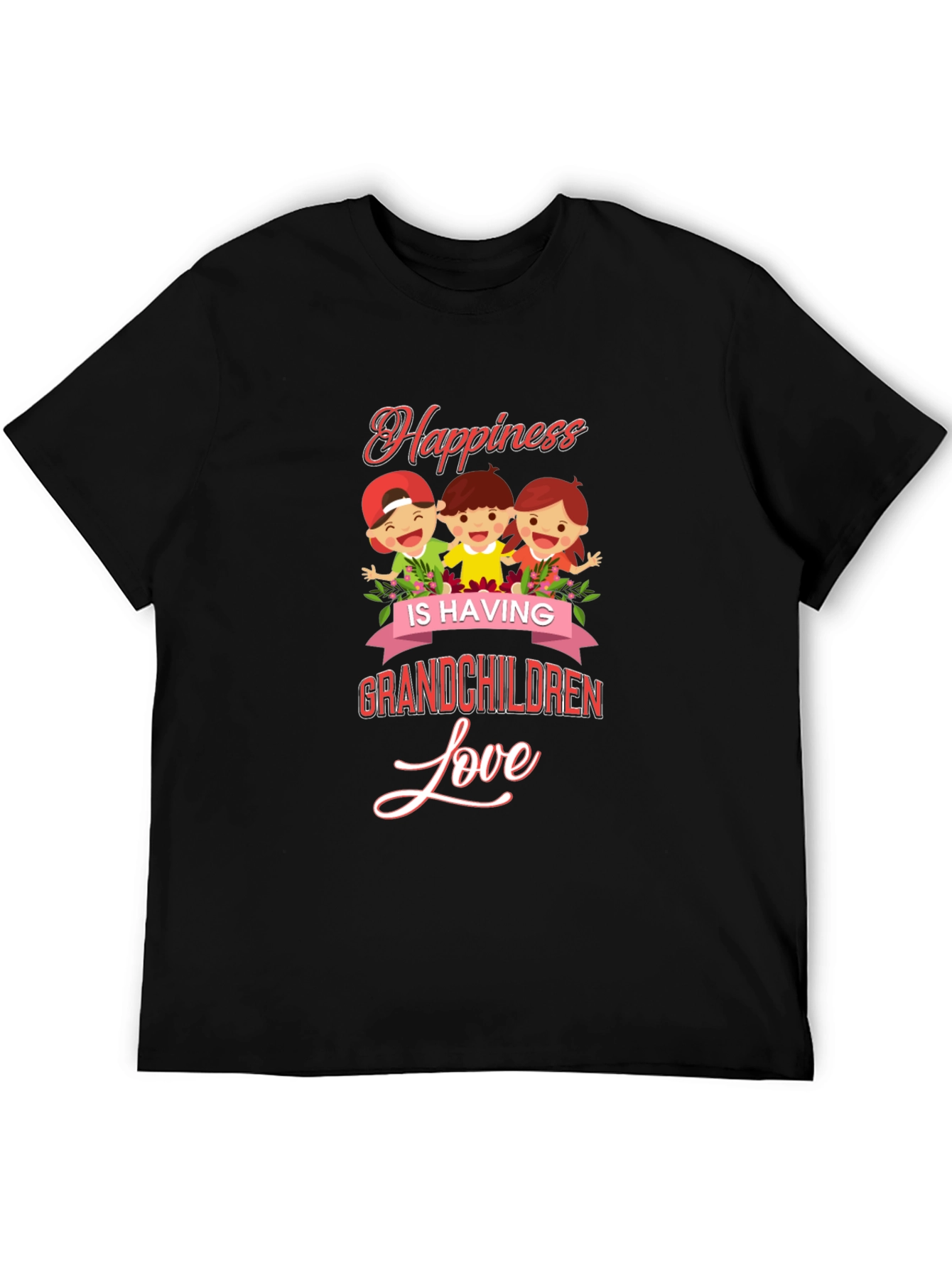 Happiness Grandchildren Love Black Graphic T-Shirt