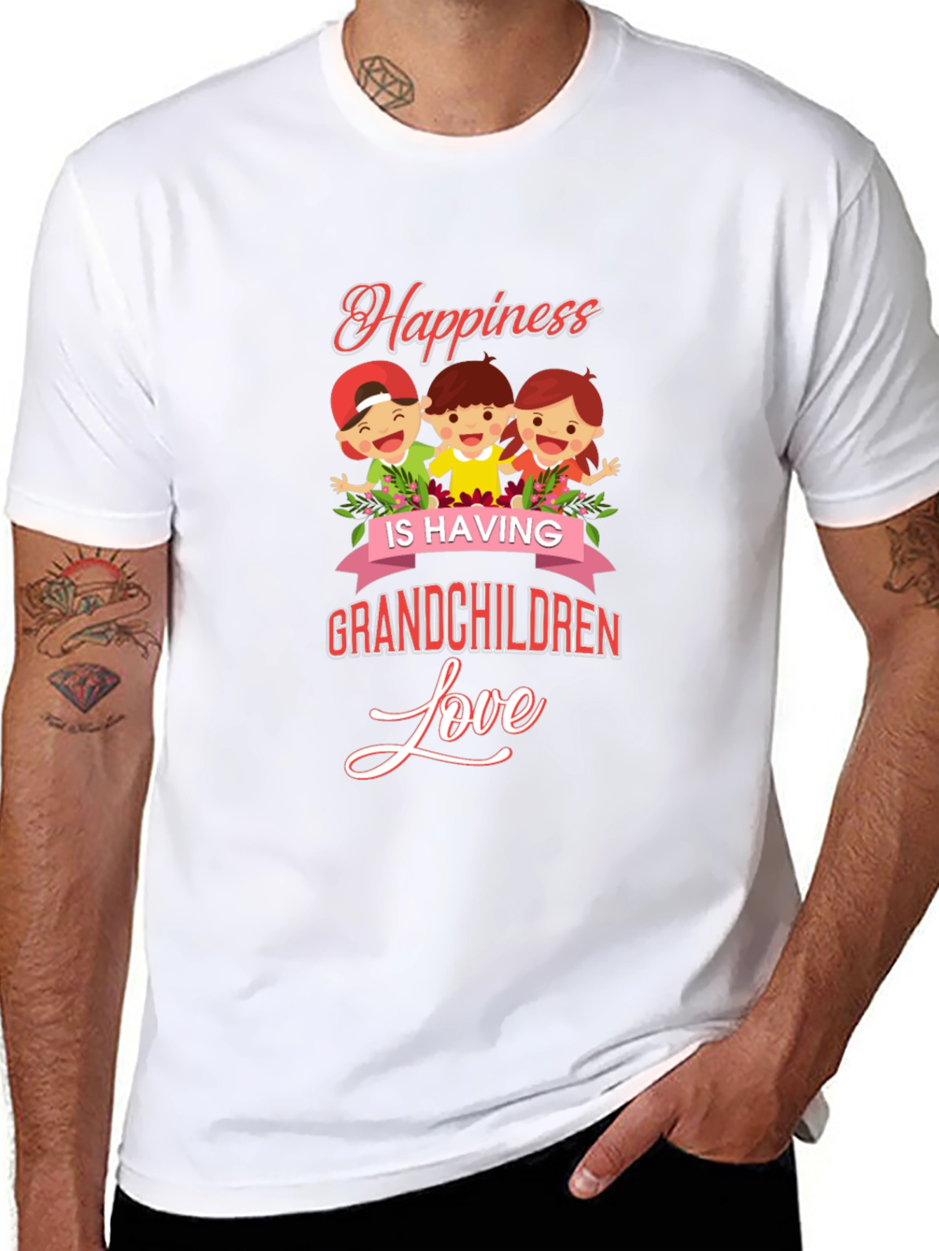Happiness Grandchildren Love Black Graphic T-Shirt