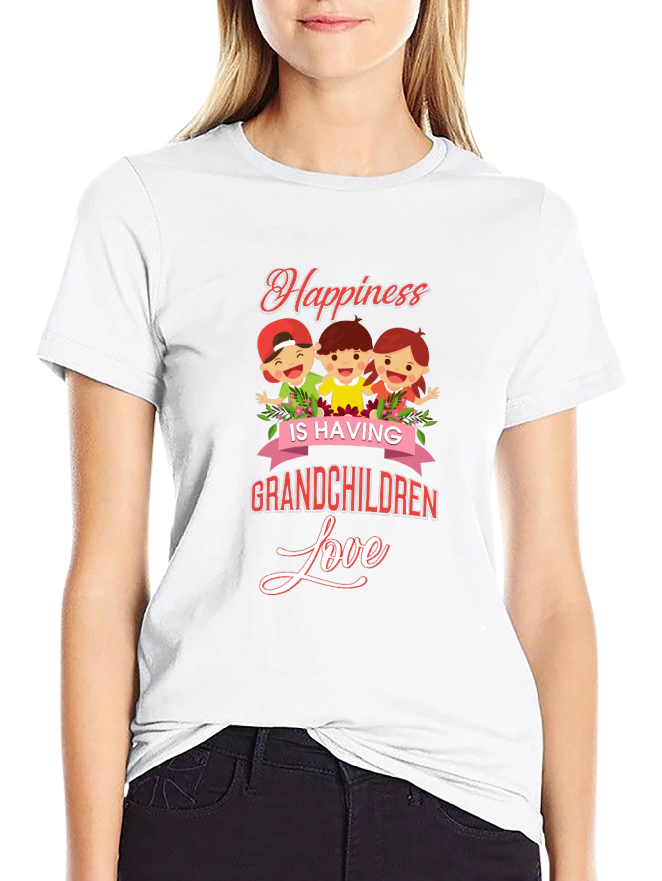 Happiness Grandchildren Love Black Graphic T-Shirt