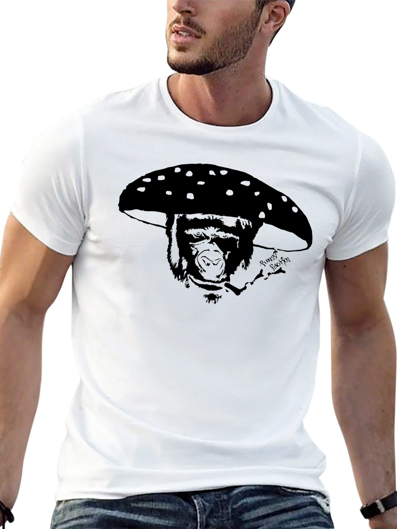 Gorilla Mushroom Graphic Tee - Funky Black T-Shirt
