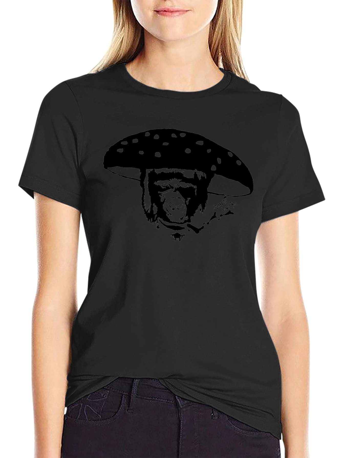 Gorilla Mushroom Graphic Tee - Funky Black T-Shirt