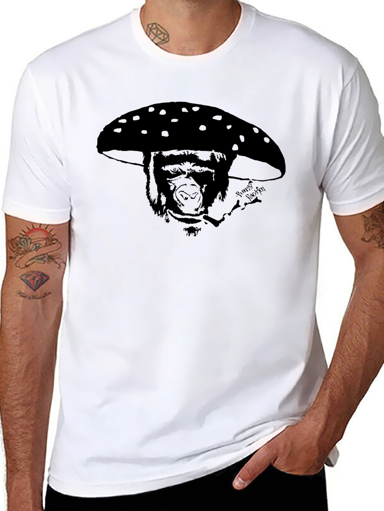 Gorilla Mushroom Graphic Tee - Funky Black T-Shirt