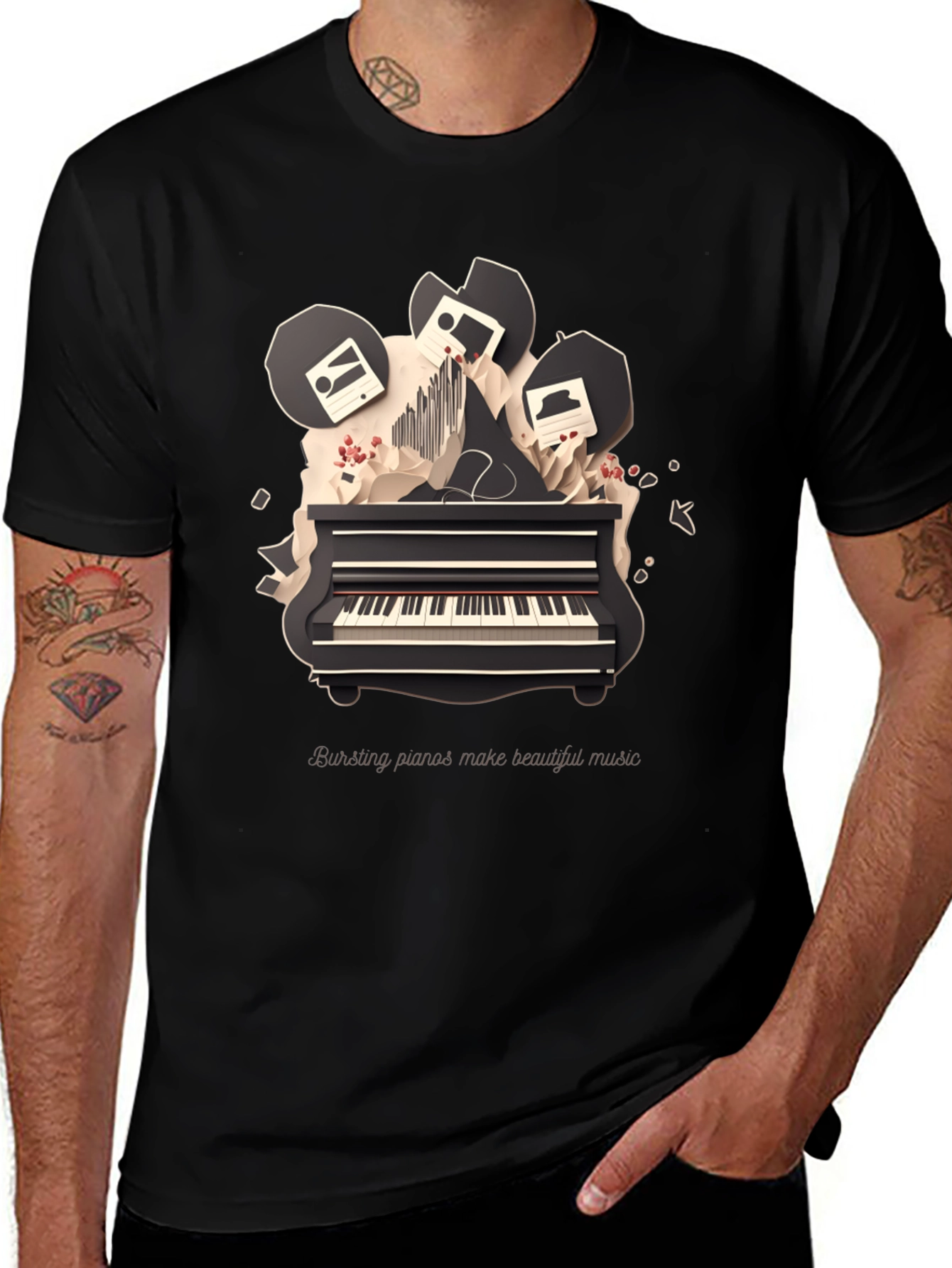 Artistic Piano Graphic T-Shirt - Bursting with Music