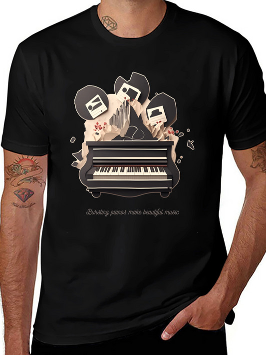 Artistic Piano Graphic T-Shirt - Bursting with Music