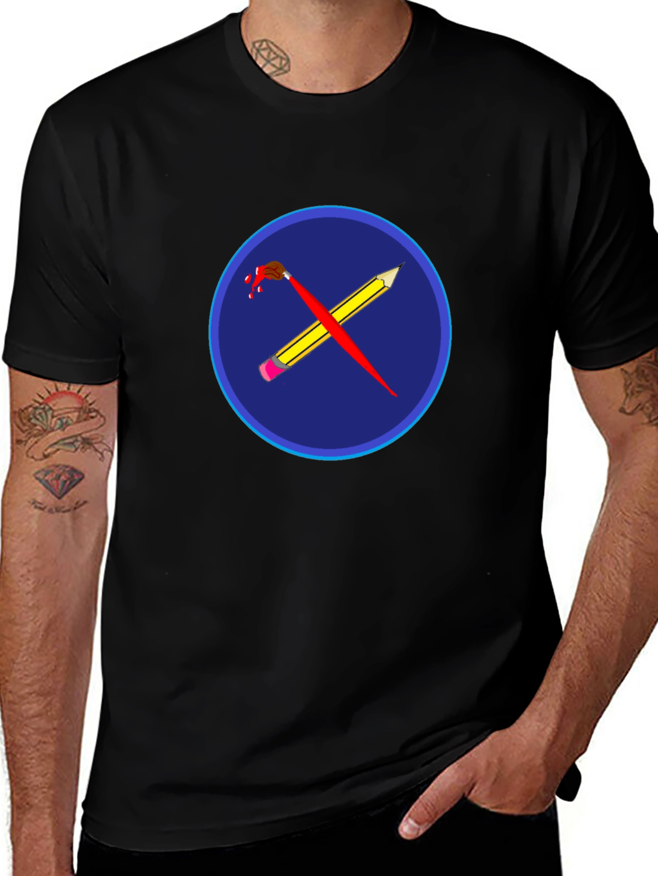 Artistic Crossed Brush & Pencil Graphic Tee