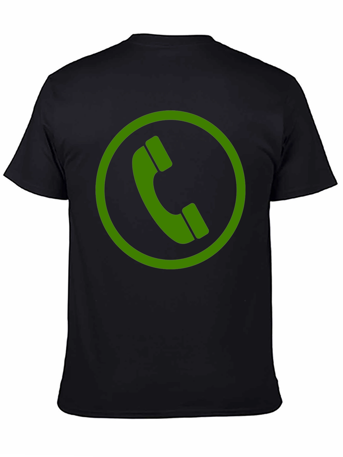 Green Phone Symbol Black Cotton T-Shirt