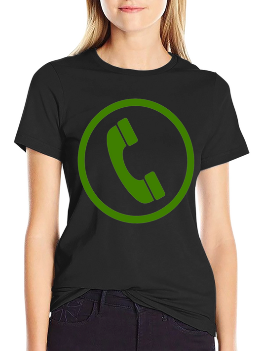 Green Phone Symbol Black Cotton T-Shirt