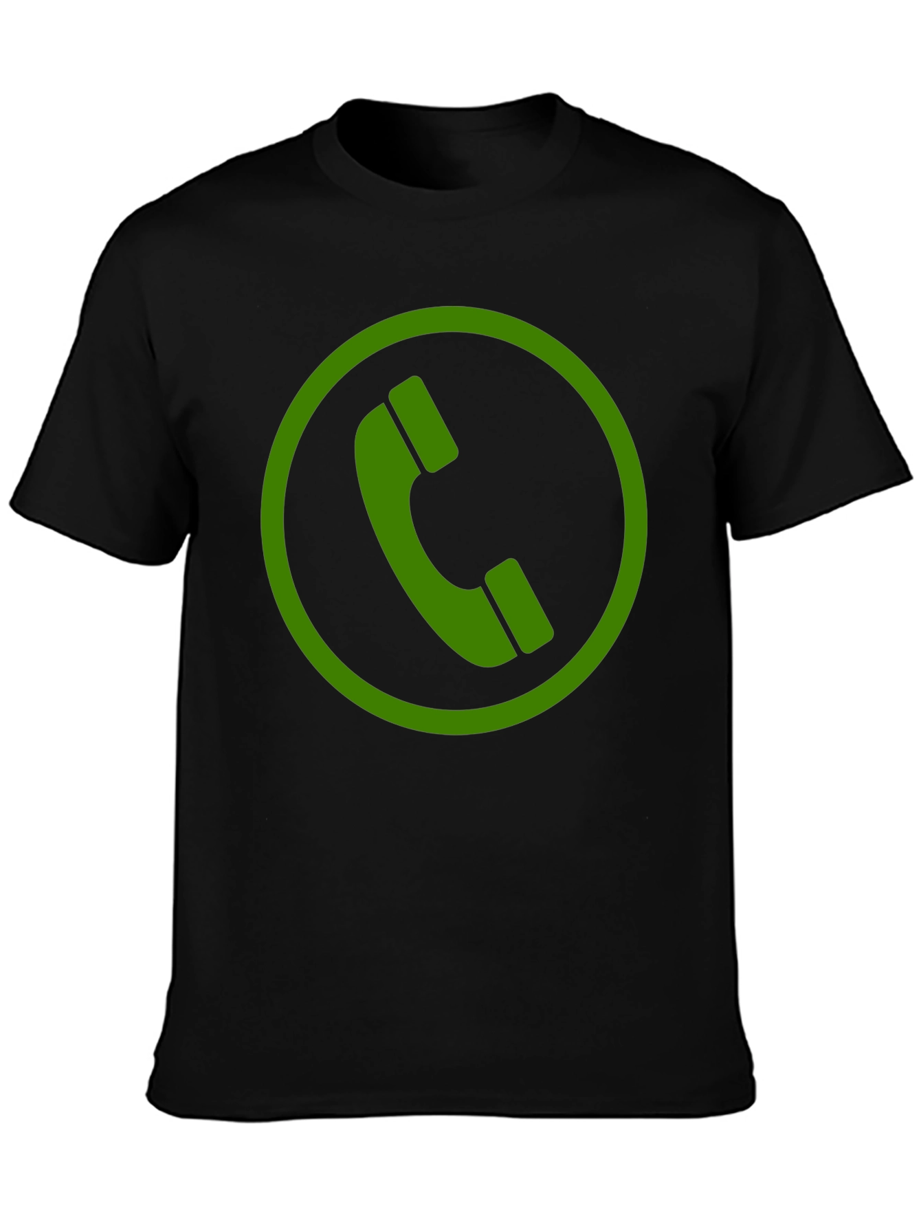 Green Phone Symbol Black Cotton T-Shirt