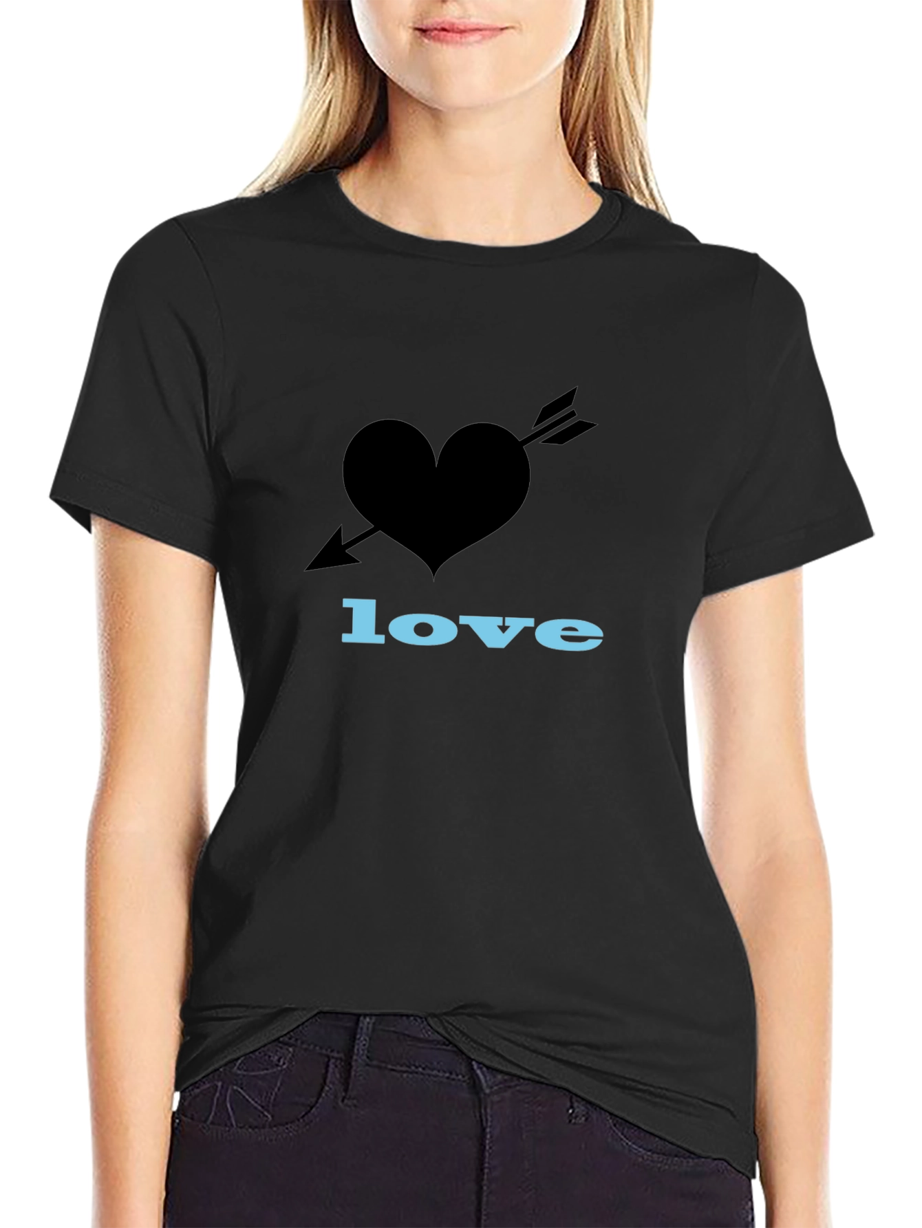 Heart Arrow Love Graphic Black T-Shirt