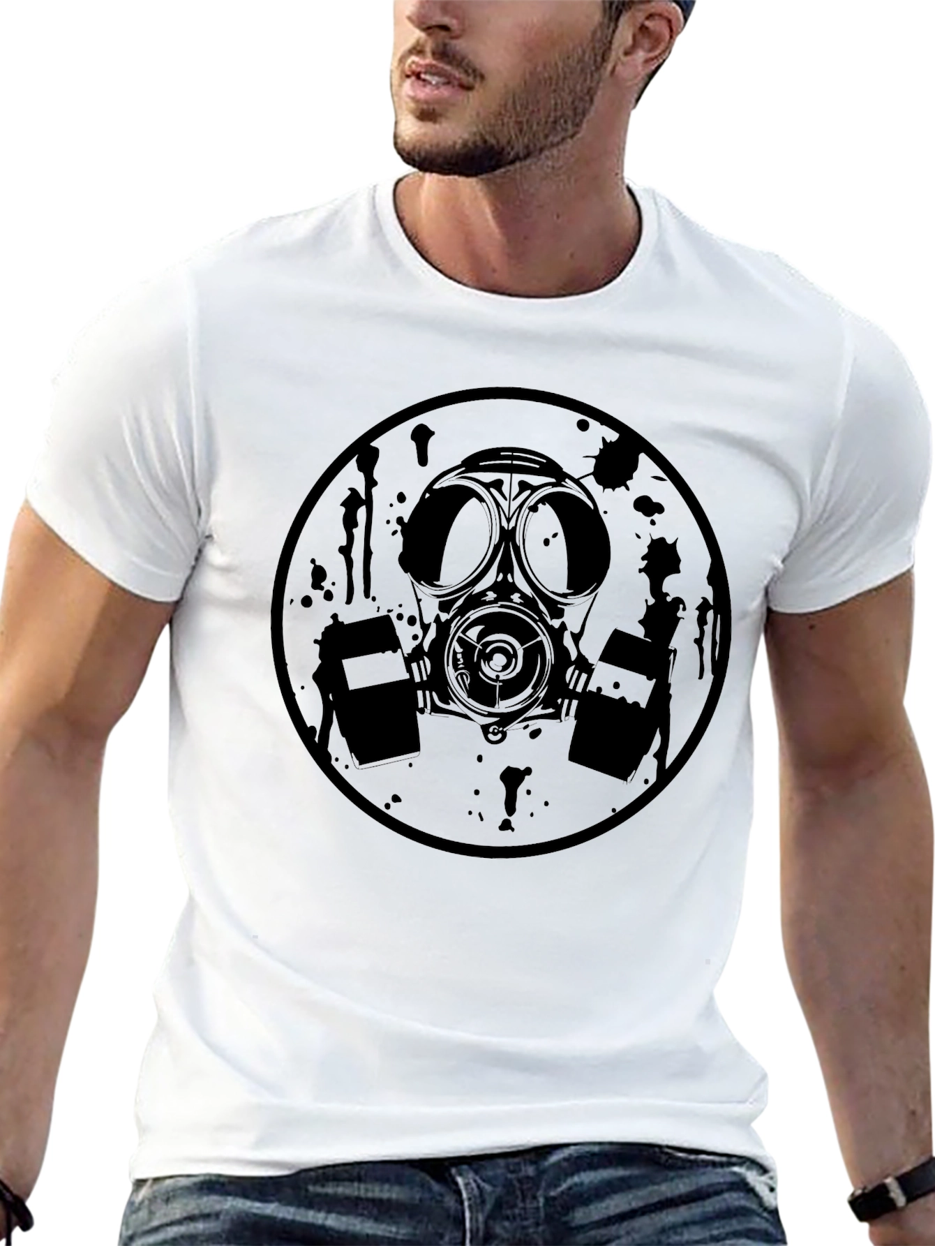 Gas Mask Graphic Print T-Shirt - Bold Statement Tee