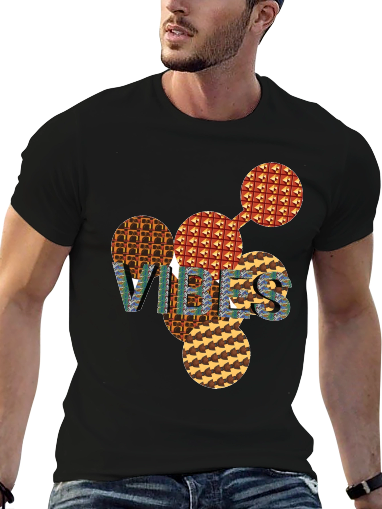 Abstract Patterned VIBES Graphic Tee