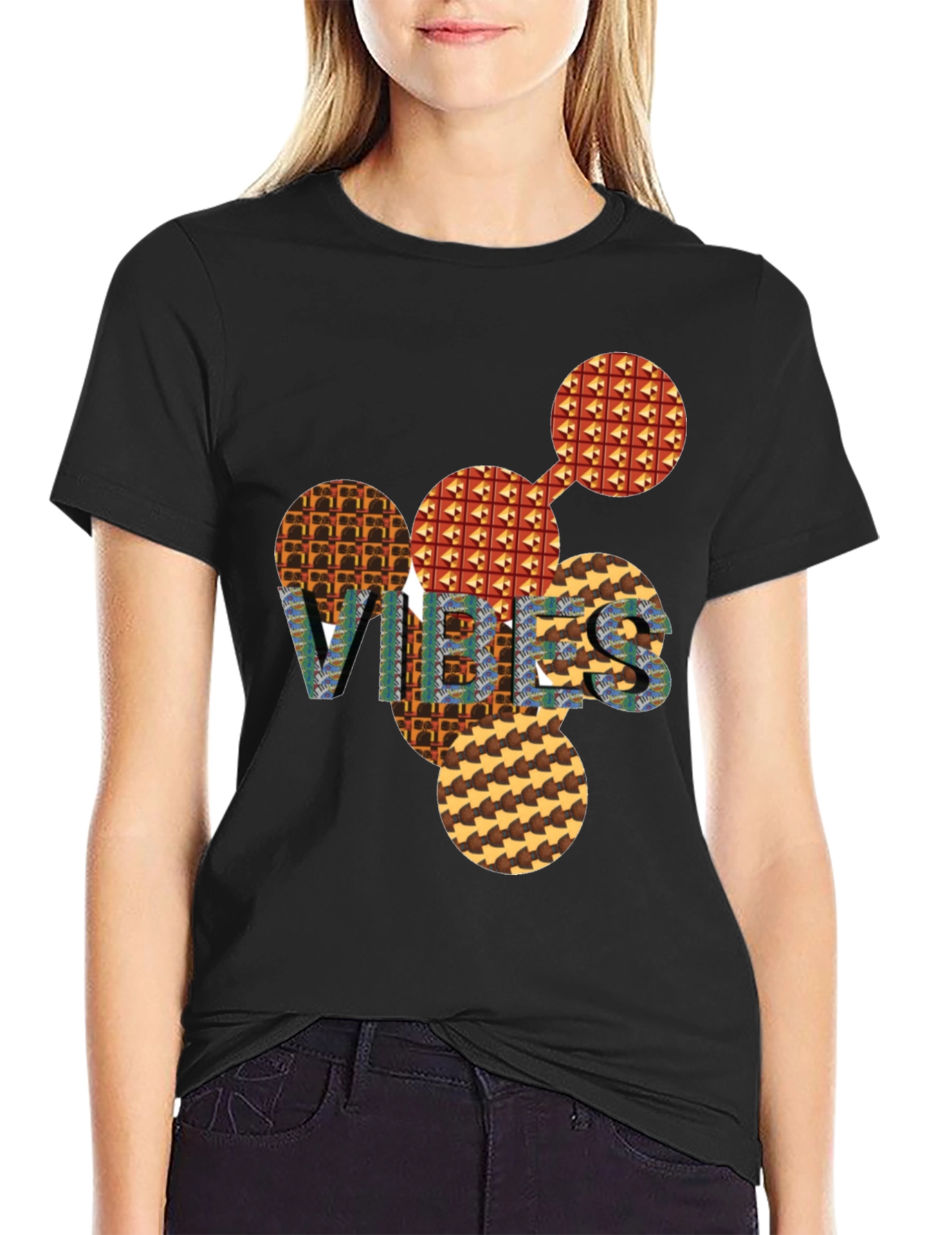 Abstract Patterned VIBES Graphic Tee
