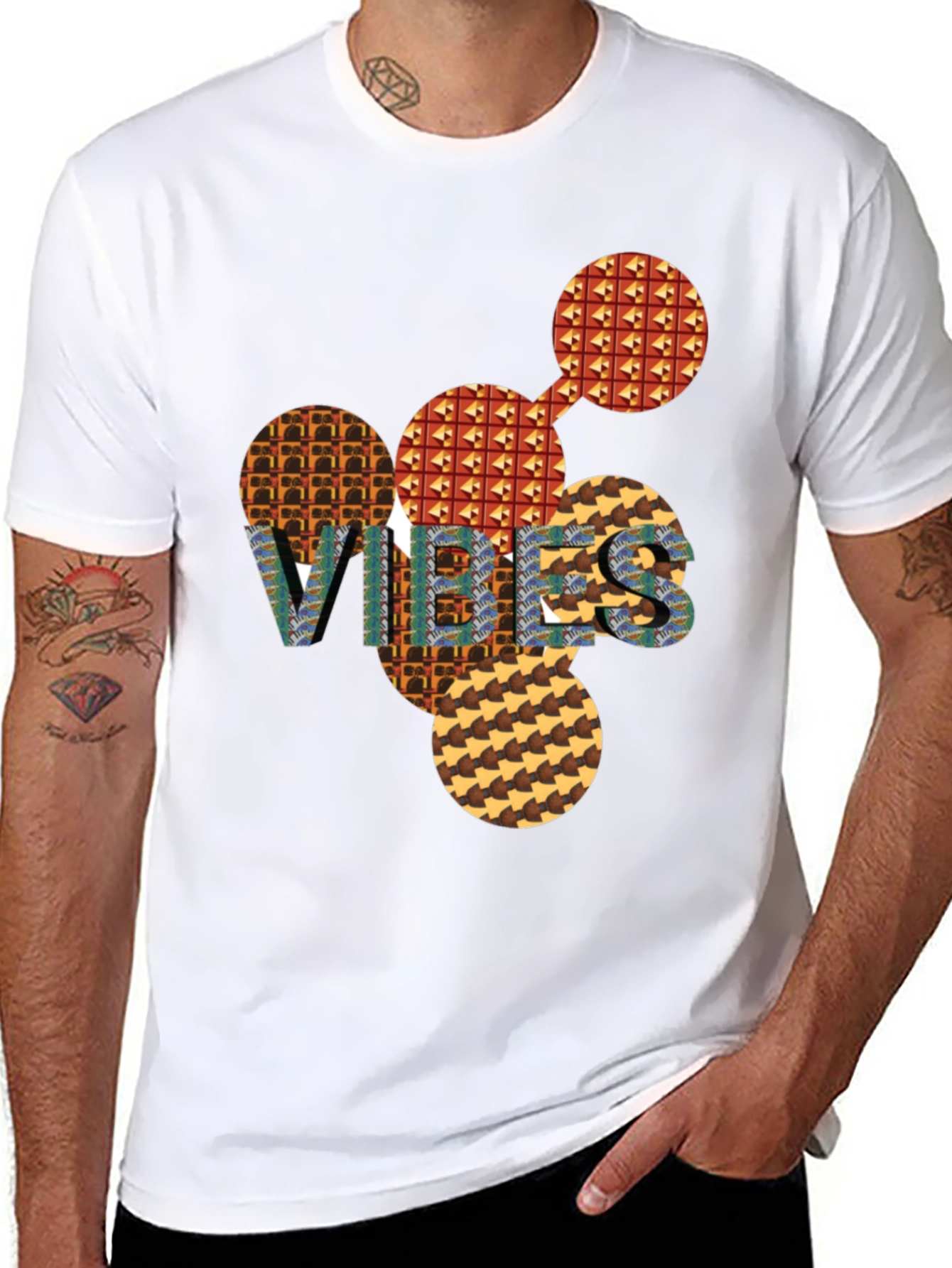 Abstract Patterned VIBES Graphic Tee