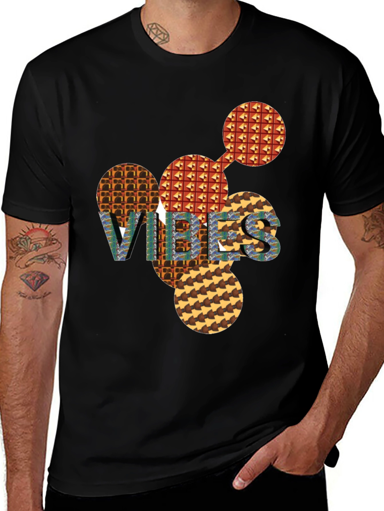 Abstract Patterned VIBES Graphic Tee