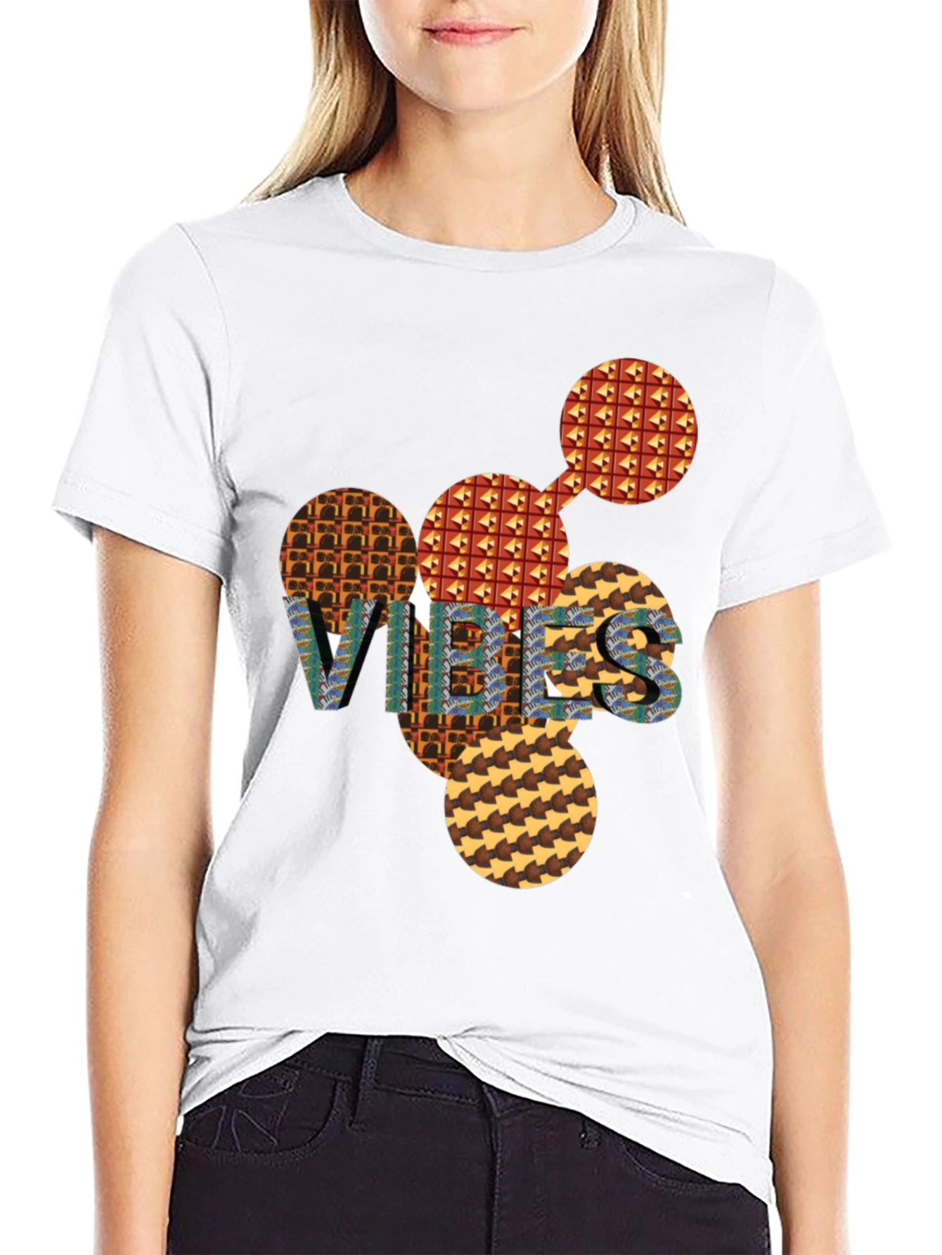 Abstract Patterned VIBES Graphic Tee