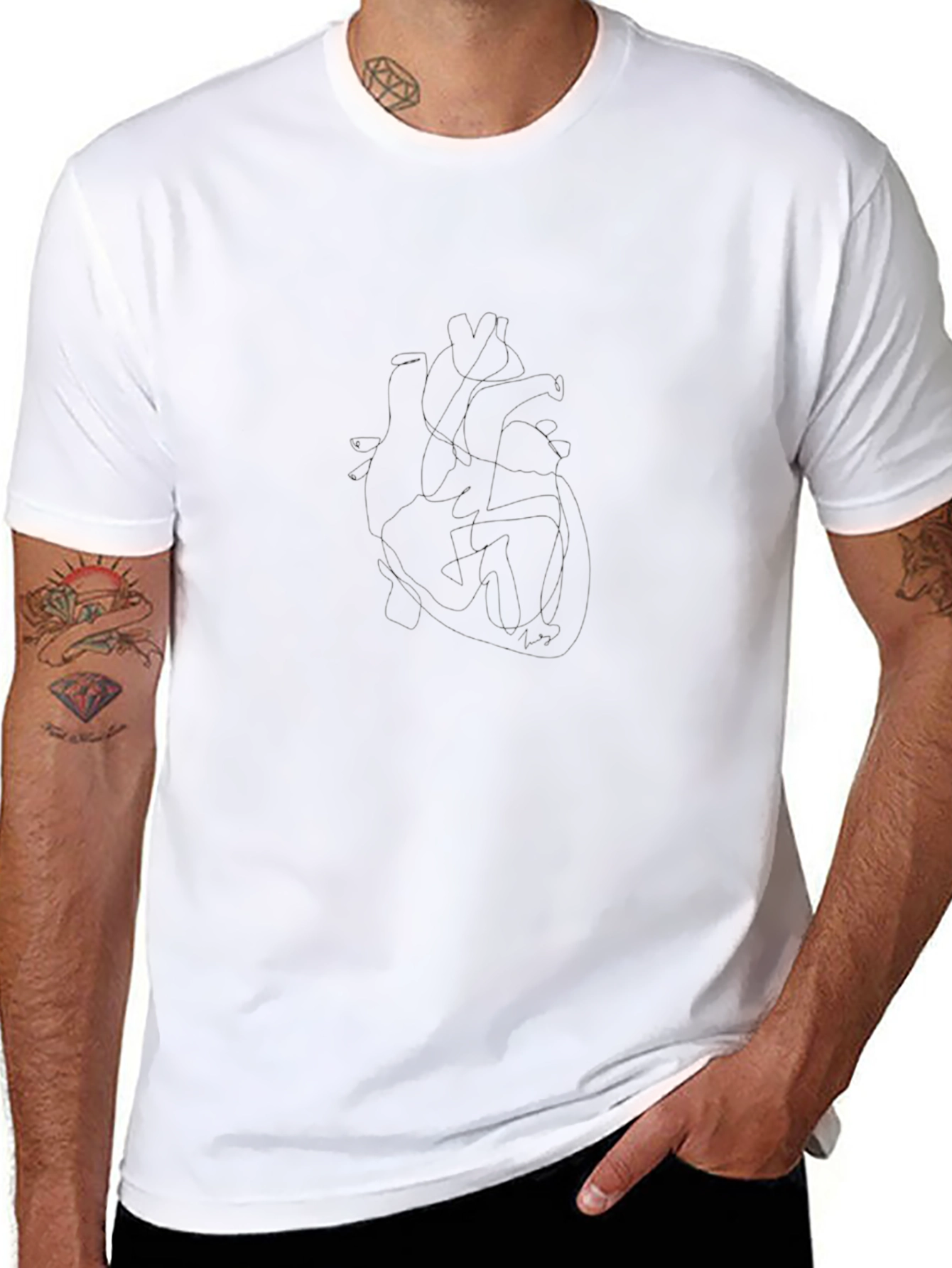 Anatomical Heart Outline Black T-Shirt