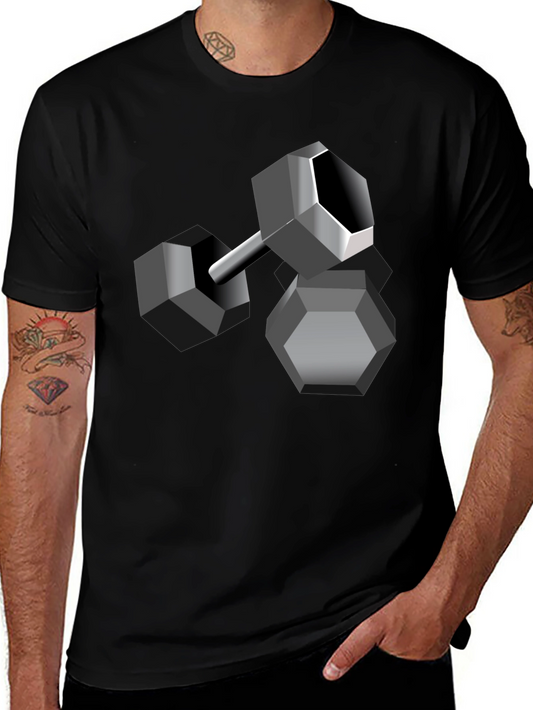Geometric Dumbbell Graphic Tee - Black Cotton Blend