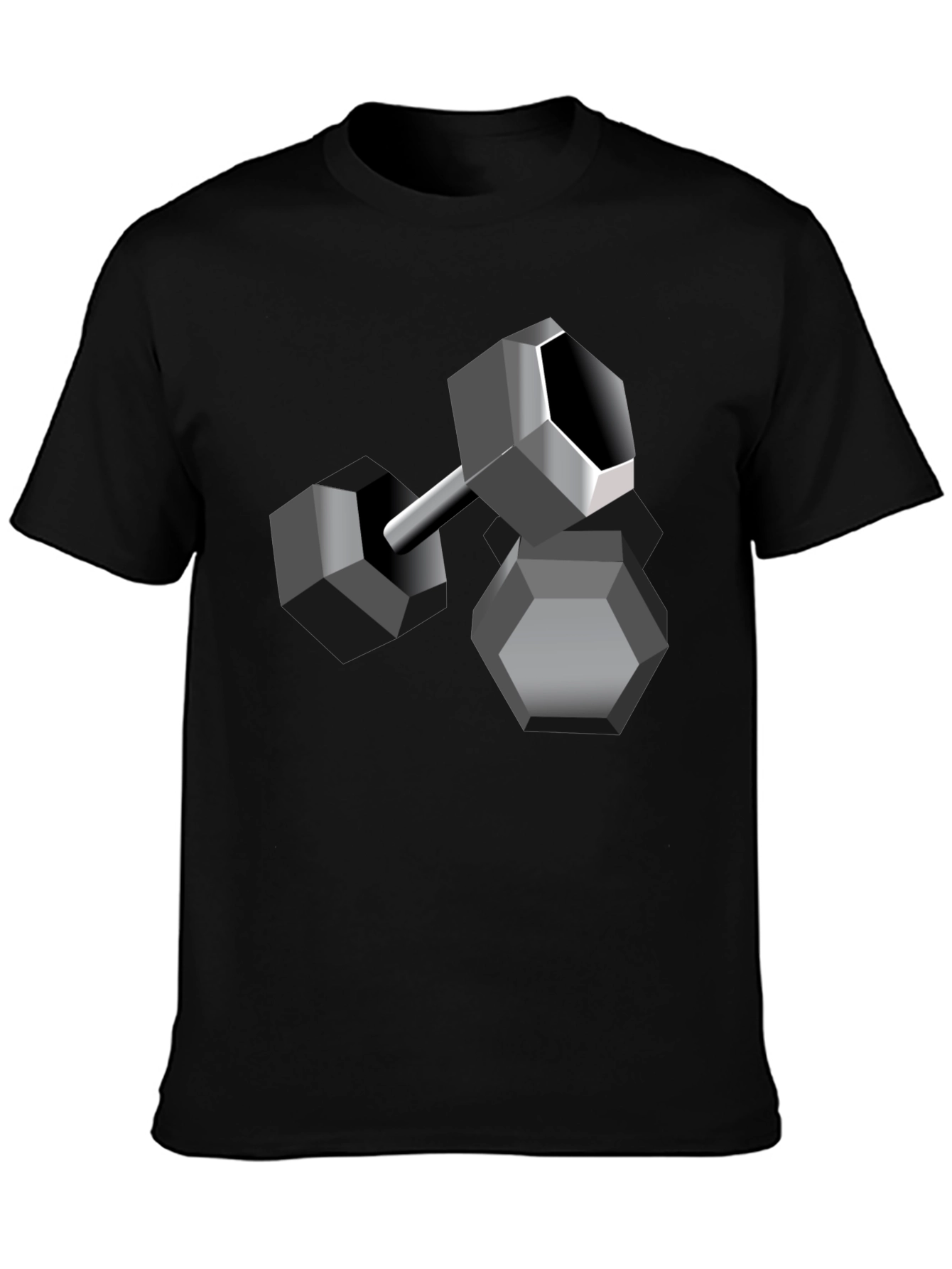 Geometric Dumbbell Graphic Tee - Black Cotton Blend