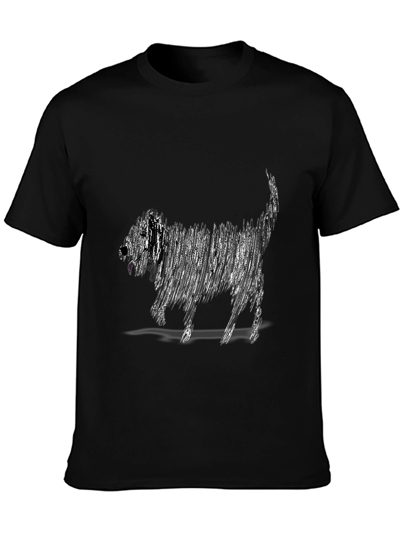 Abstract Dog Graphic Tee - Black Cotton T-Shirt