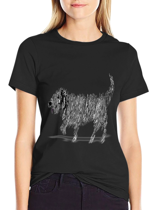 Abstract Dog Graphic Tee - Black Cotton T-Shirt