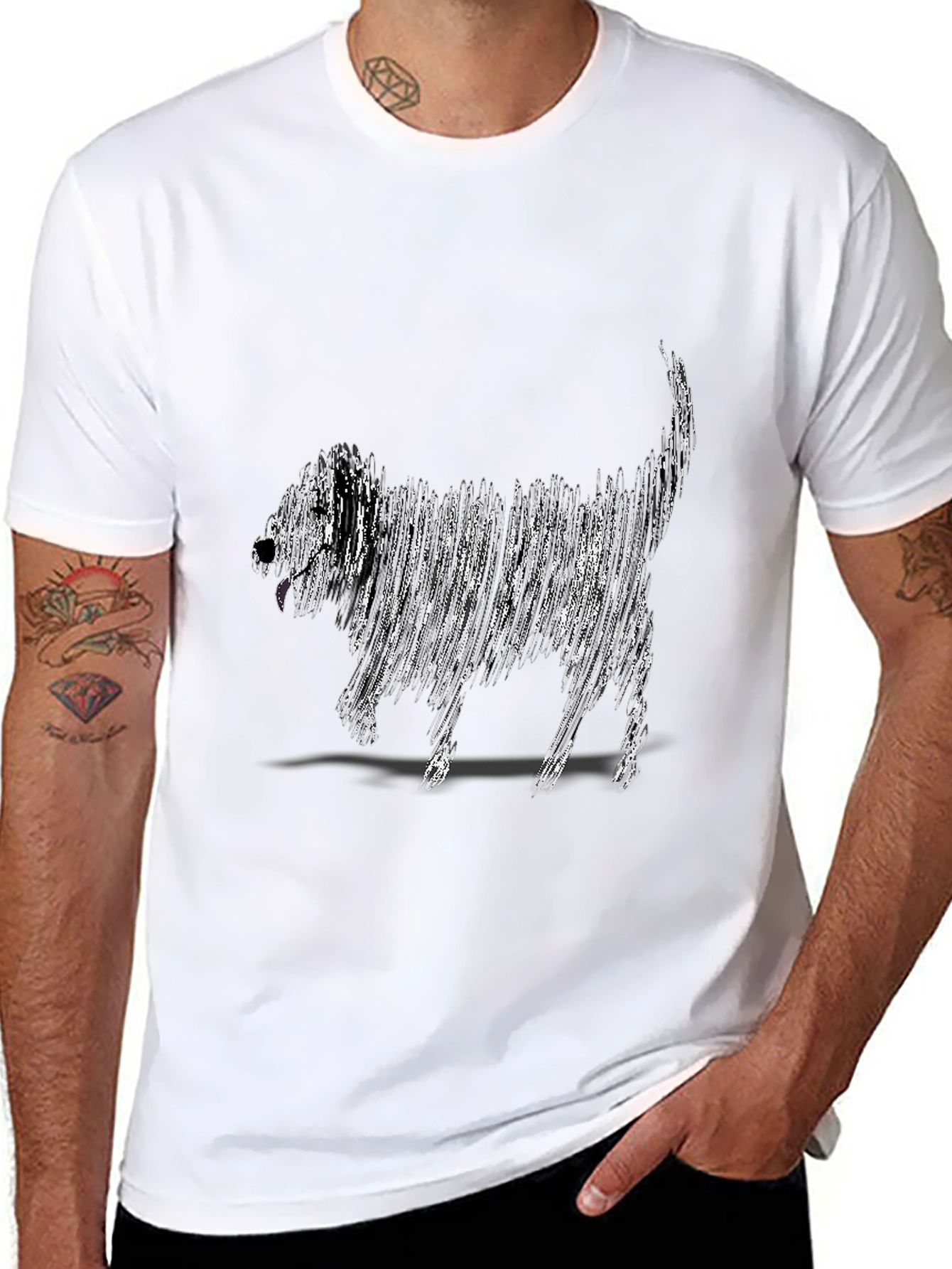 Abstract Dog Graphic Tee - Black Cotton T-Shirt