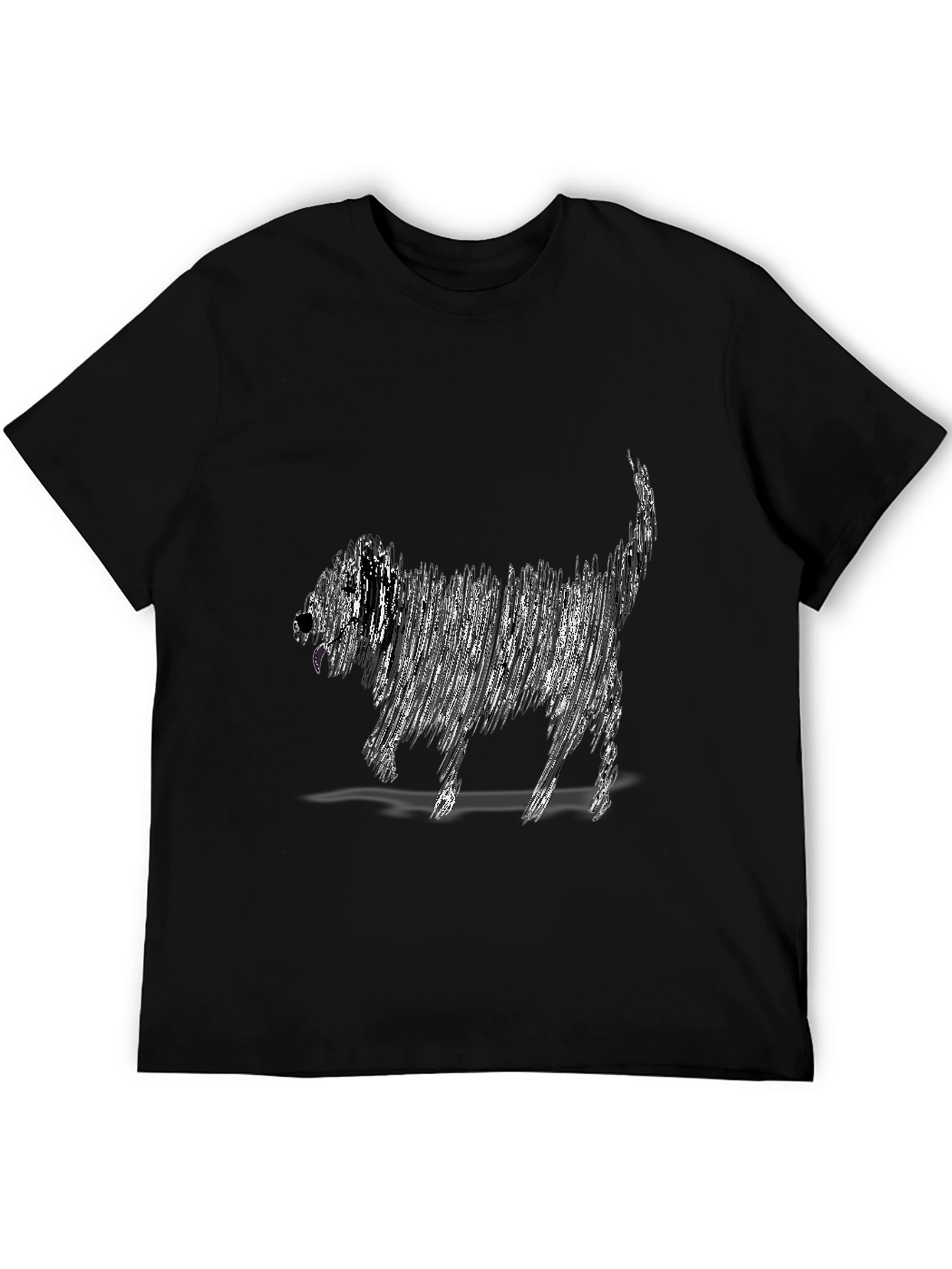 Abstract Dog Graphic Tee - Black Cotton T-Shirt