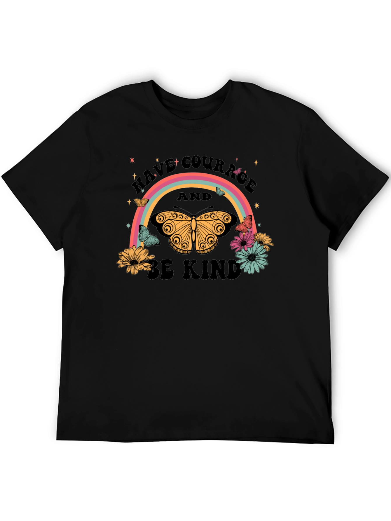 Have Courage Be Kind Rainbow Butterfly Black T-Shirt