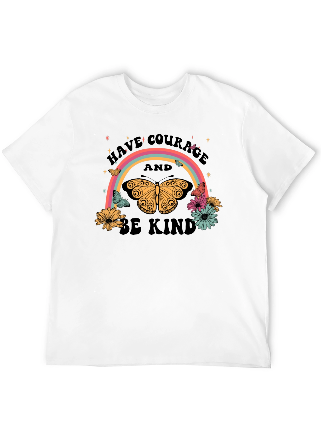Have Courage Be Kind Rainbow Butterfly Black T-Shirt