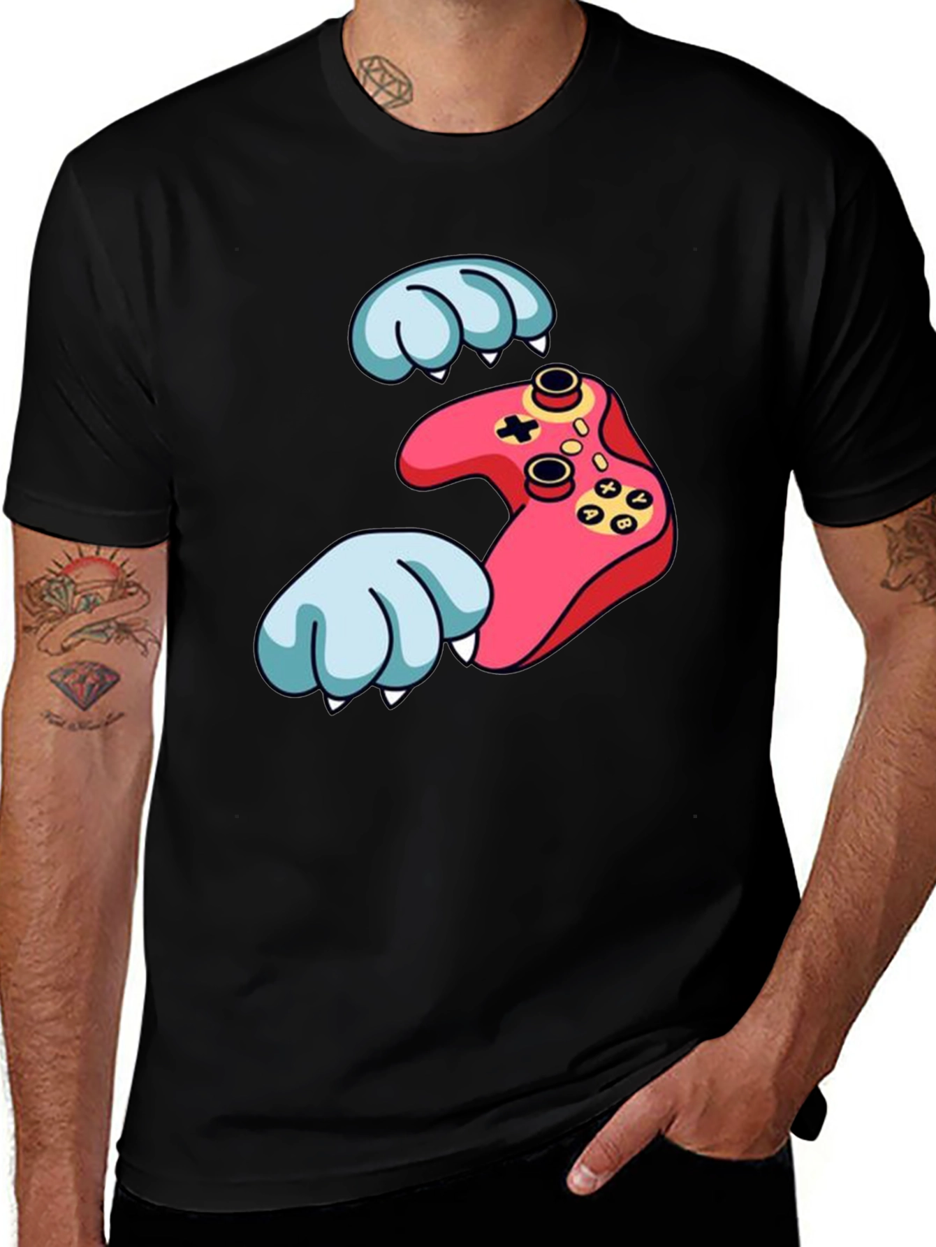 Gamer Paw Controller Graphic Black T-Shirt