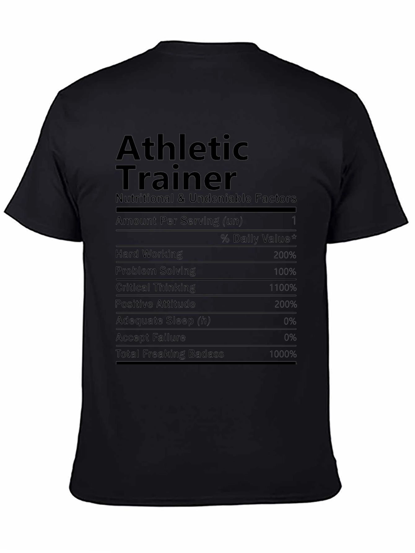 Athletic Trainer Nutrition Facts Black T-Shirt