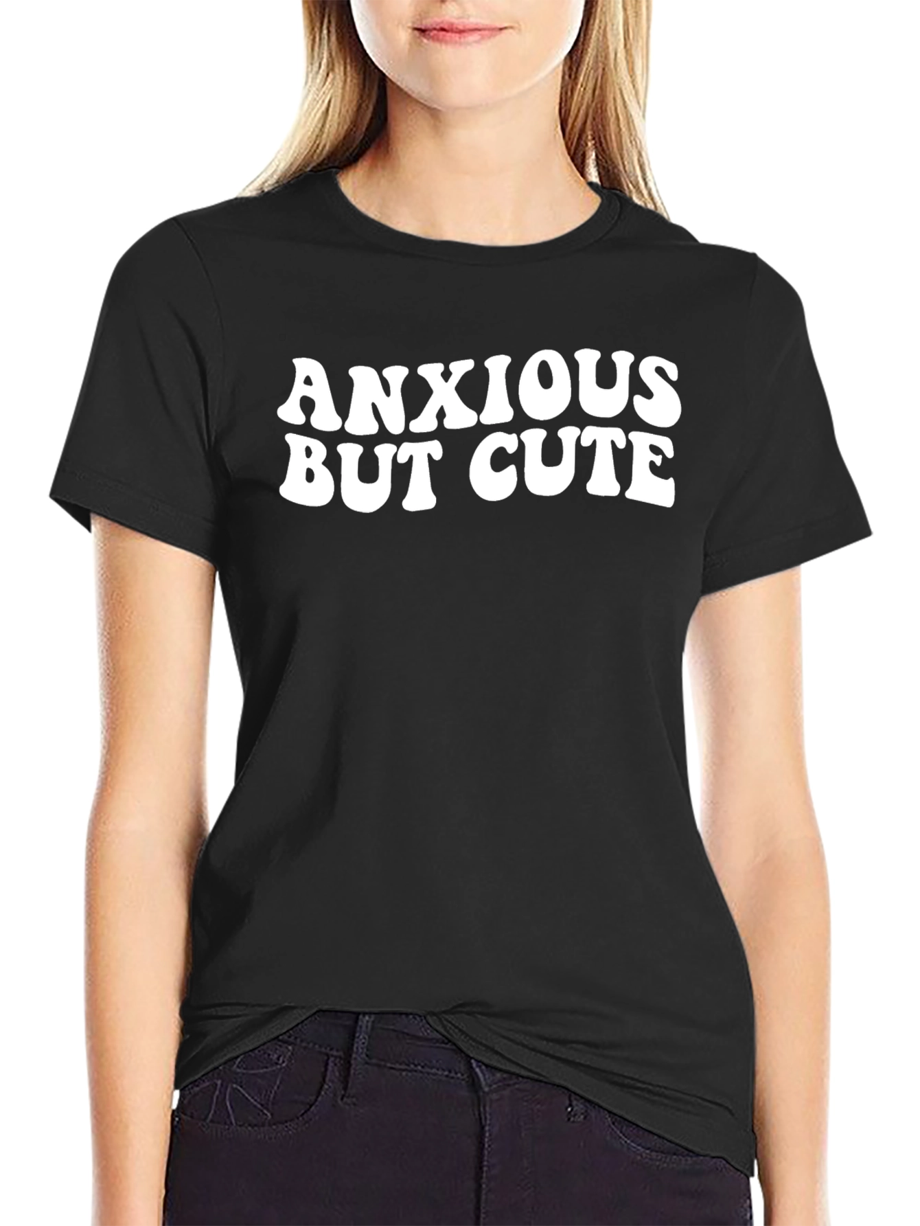 Anxious But Cute Black Graphic Tee