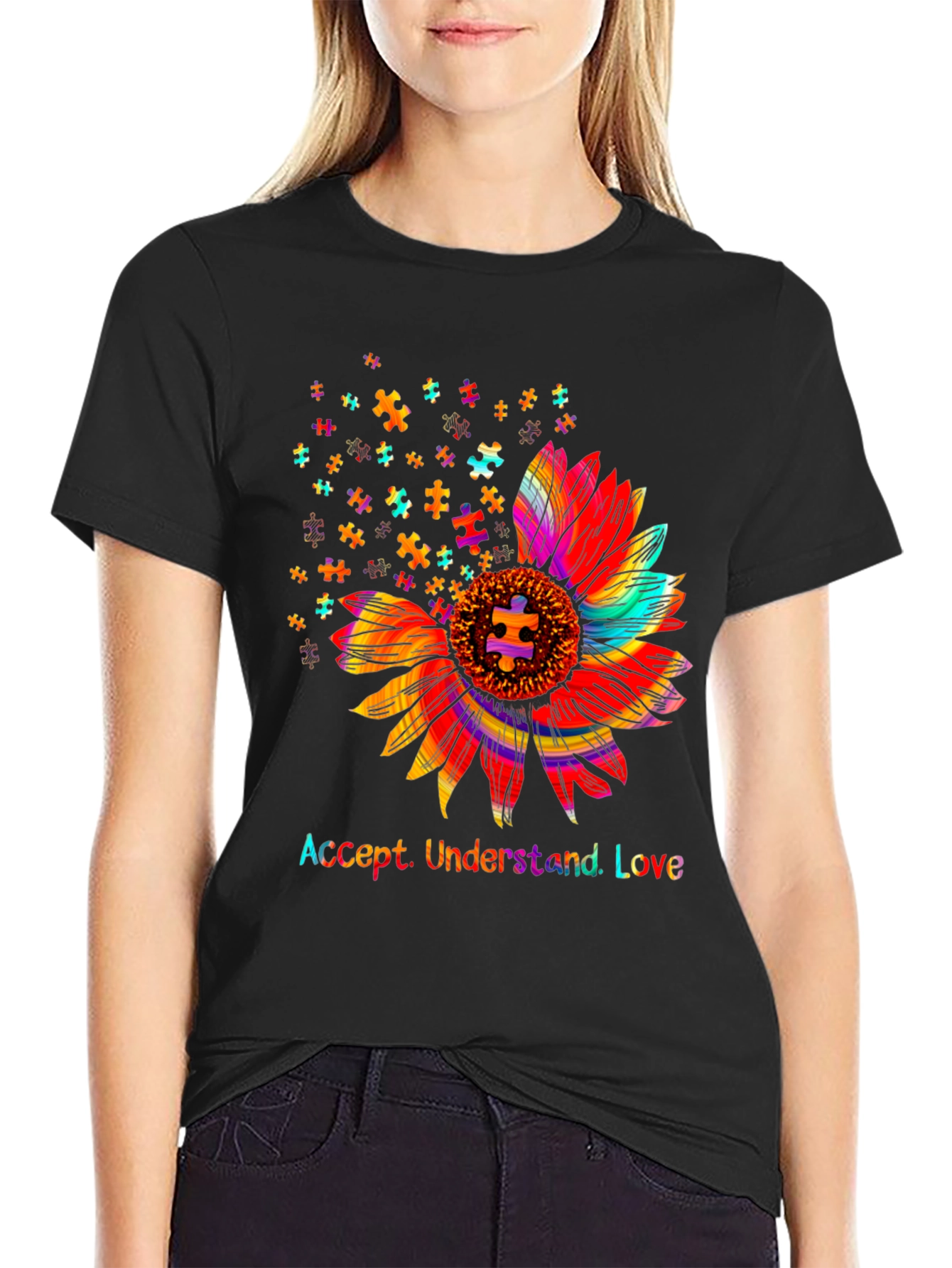 Autism Awareness Sunflower T-Shirt: Accept Understand Love