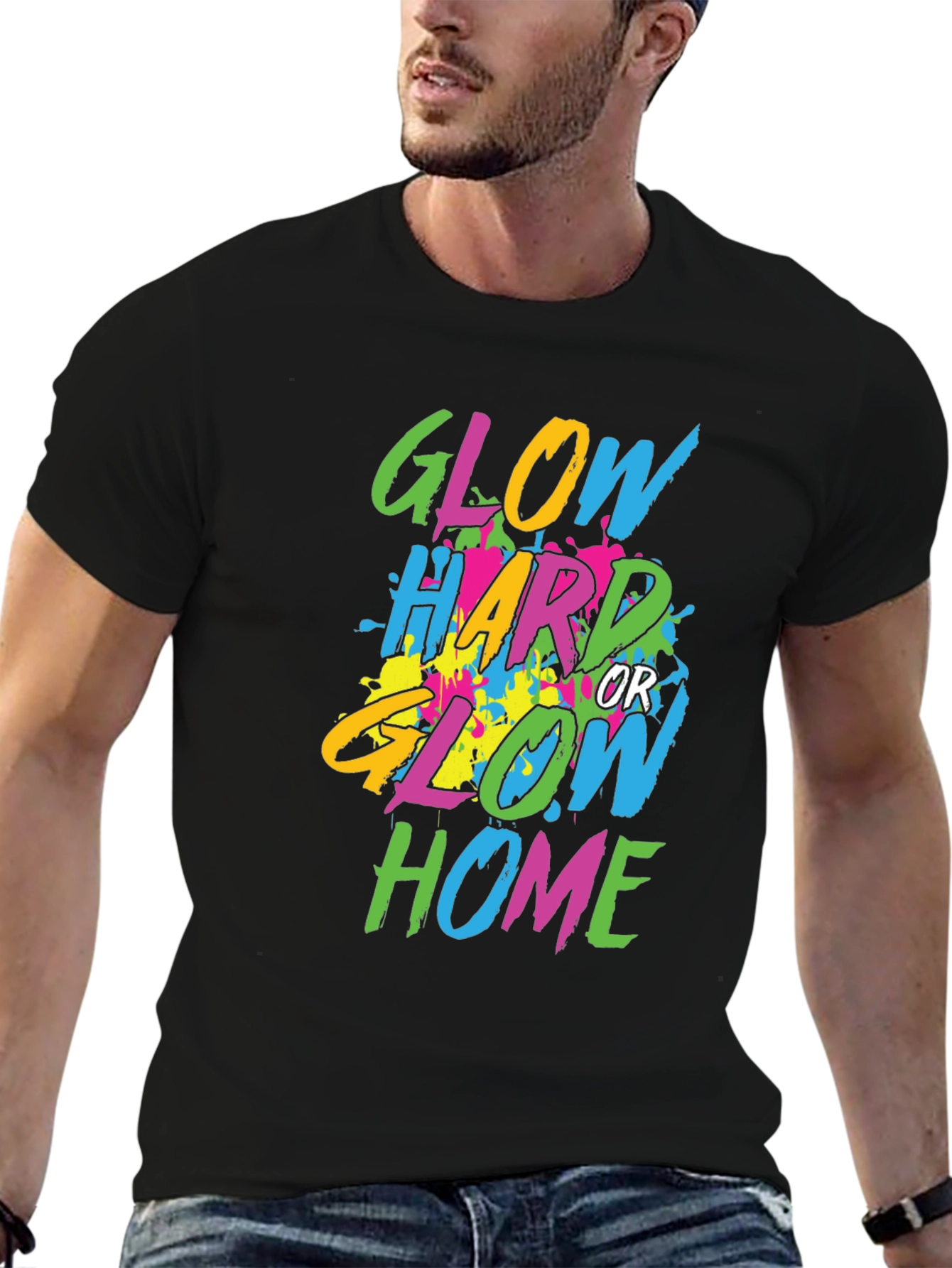 Glow Hard or Glow Home Black Graphic Tee