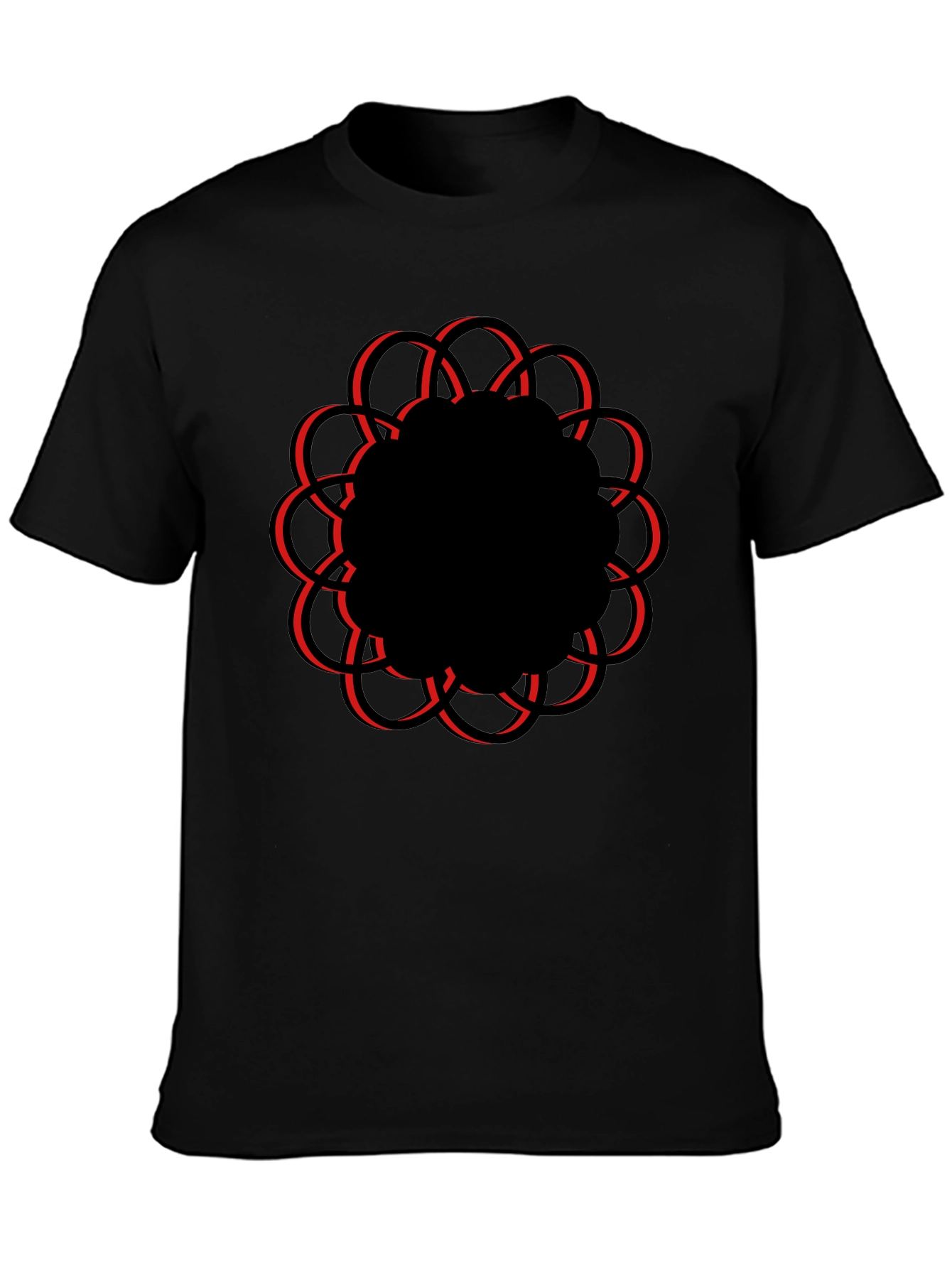 Geometric Flower Graphic Tee - Casual Black T-Shirt