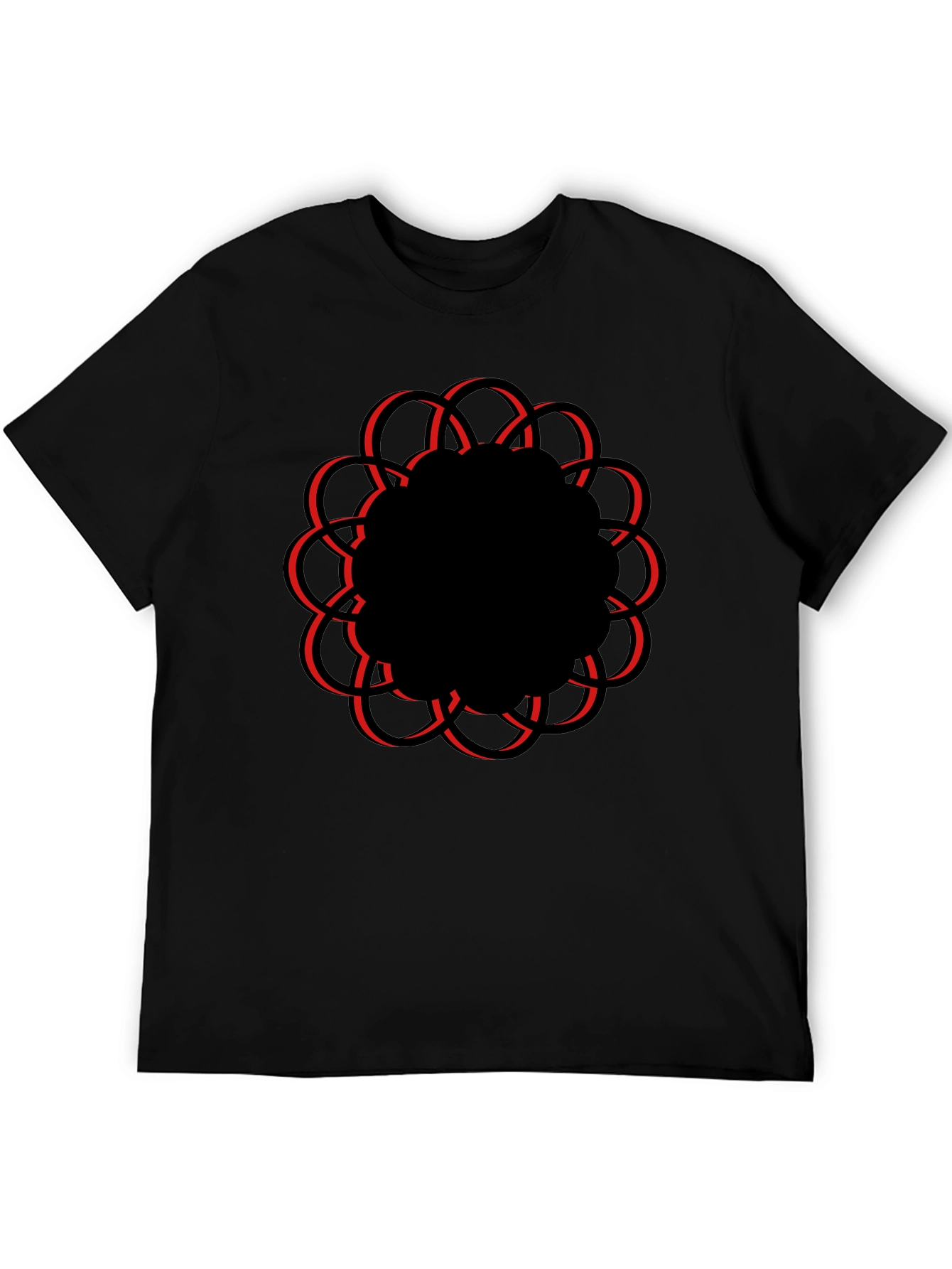 Geometric Flower Graphic Tee - Casual Black T-Shirt