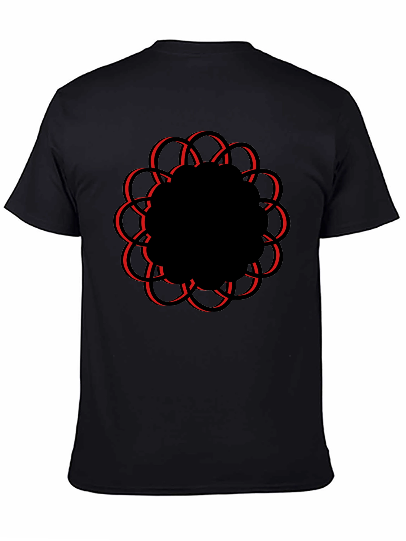 Geometric Flower Graphic Tee - Casual Black T-Shirt