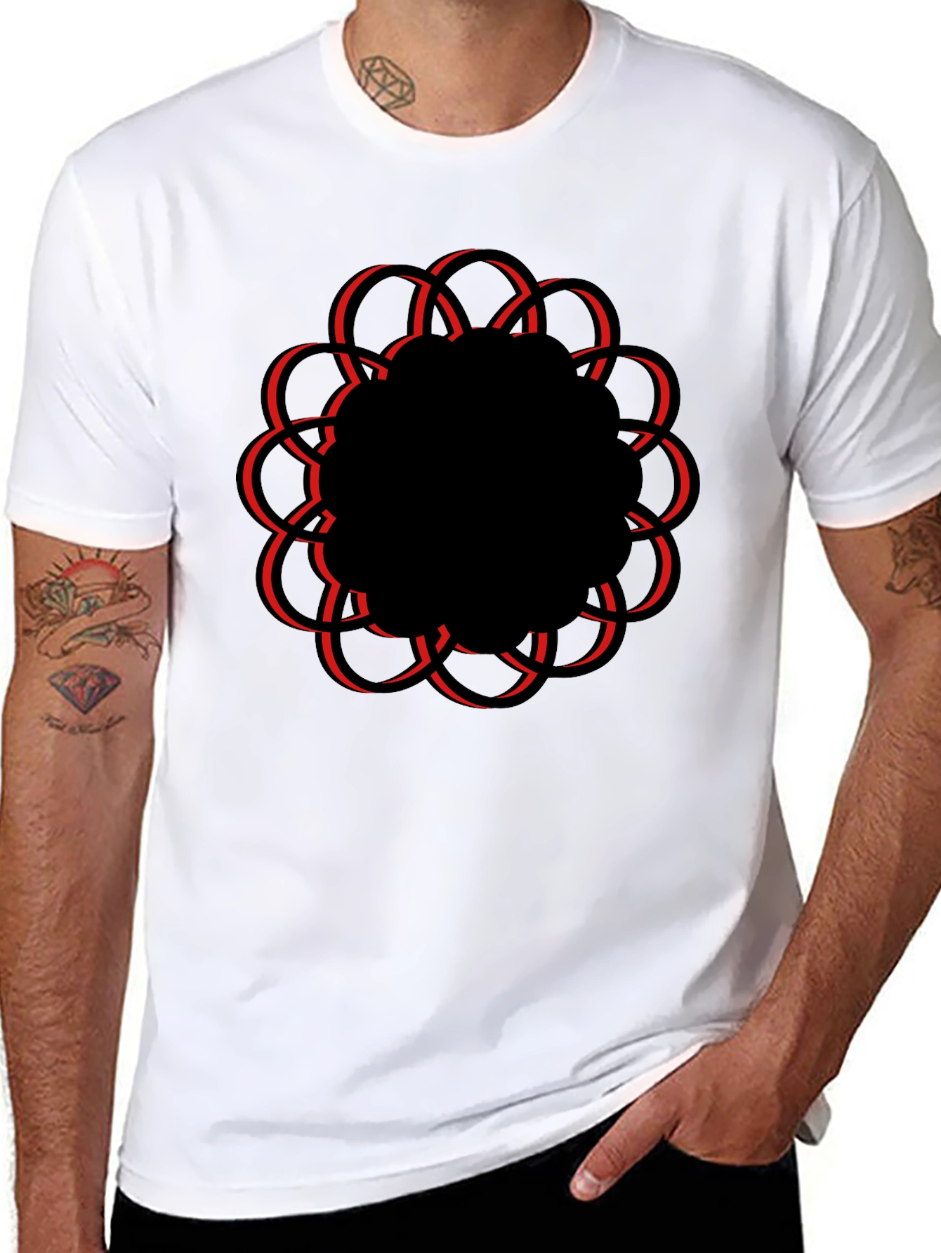 Geometric Flower Graphic Tee - Casual Black T-Shirt