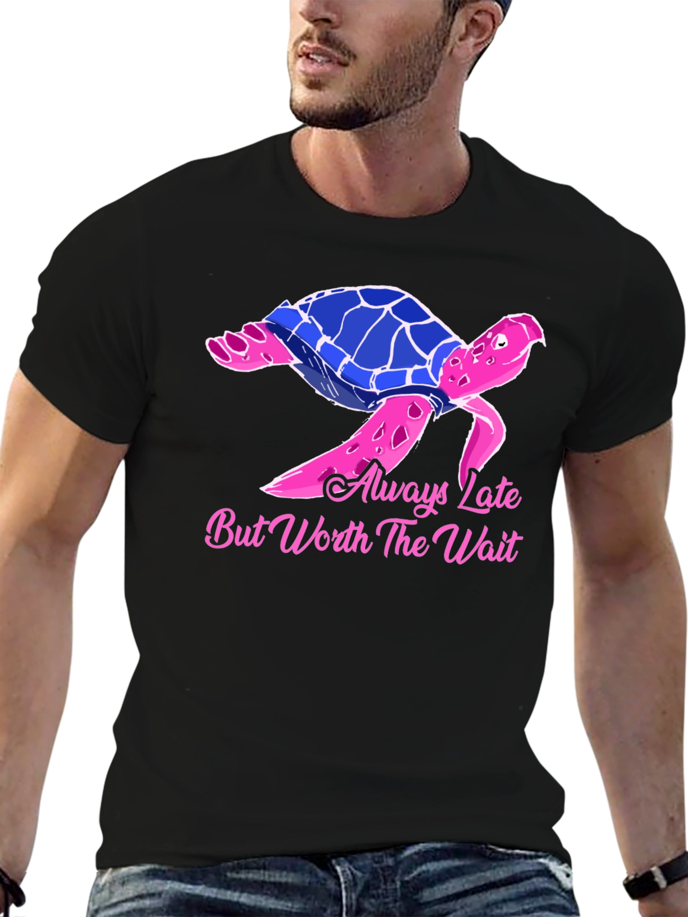 Always Late Turtle Graphic Tee - Unisex Black T-Shirt