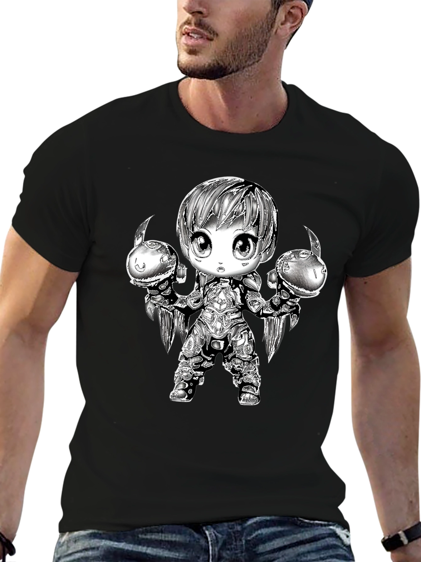 Anime Warrior Graphic Black T-Shirt