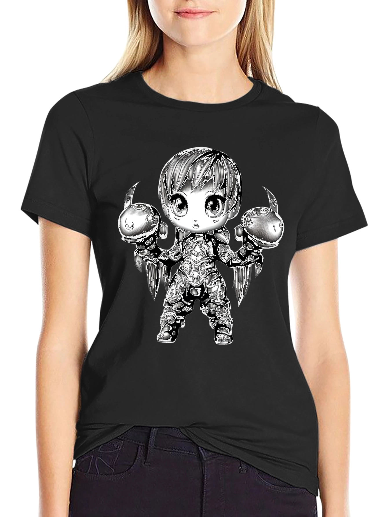 Anime Warrior Graphic Black T-Shirt