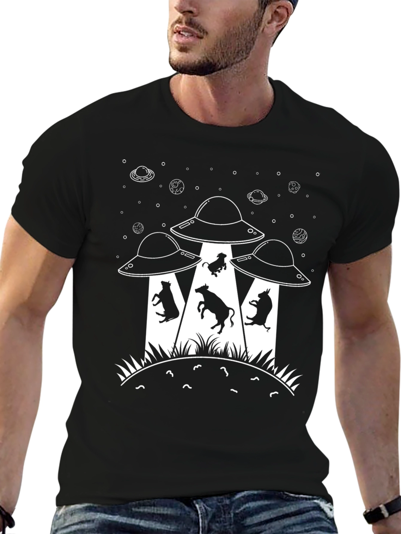 Alien Cow Abduction Graphic T-Shirt