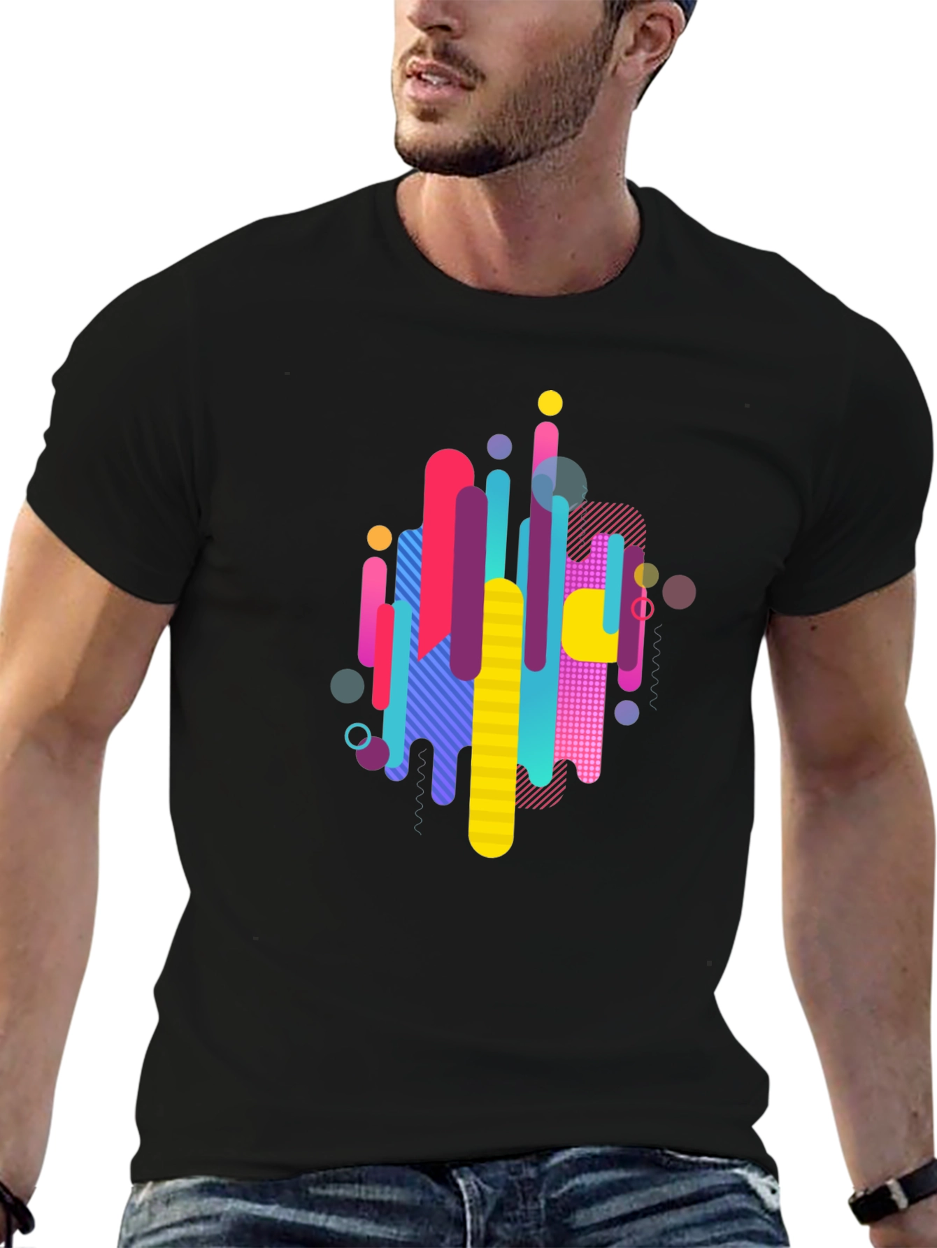 Abstract Graphic Print Mens Black T-Shirt