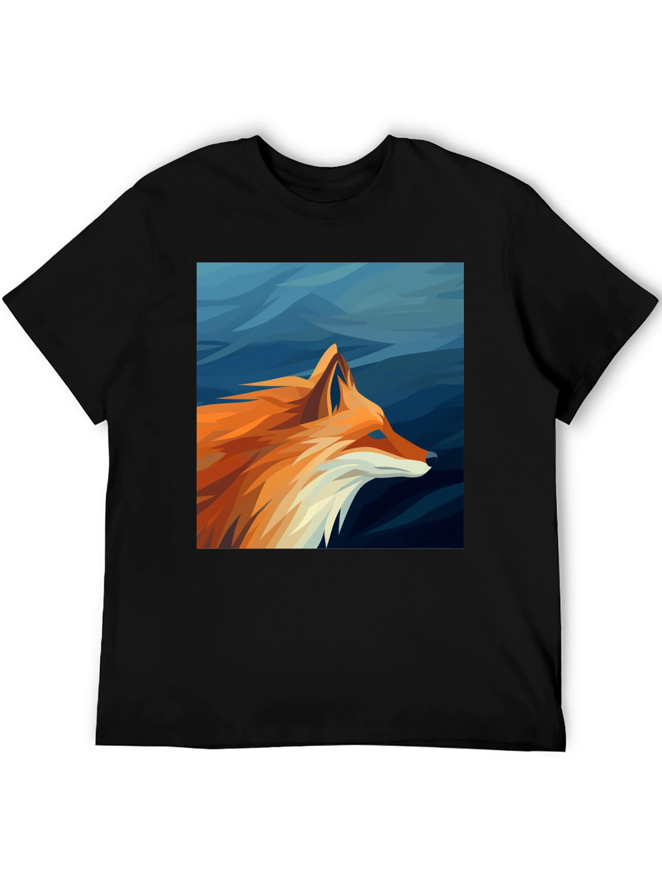 Geometric Fox Graphic Tee - Black Cotton Comfort