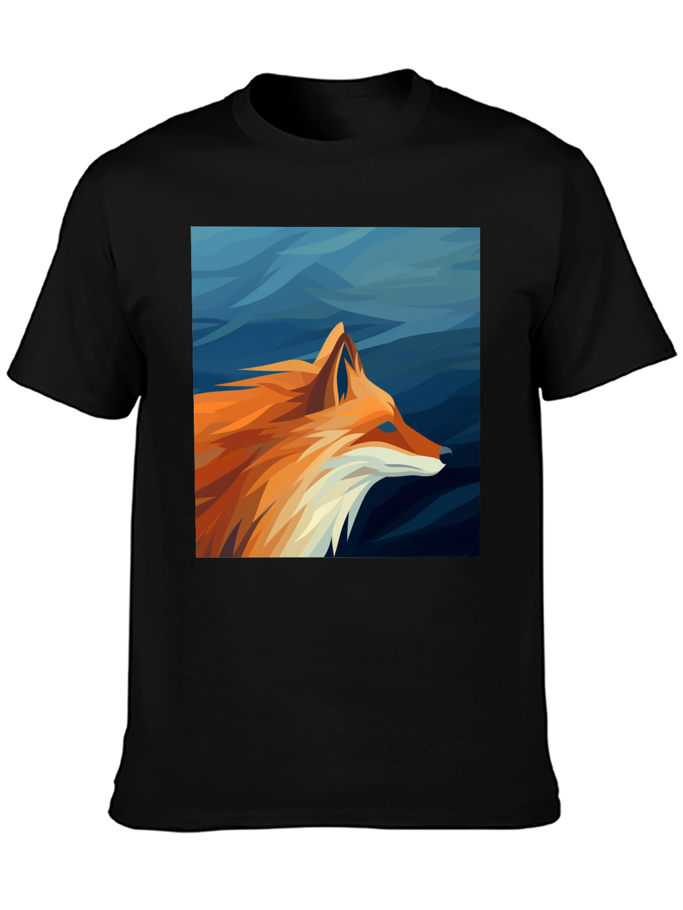 Geometric Fox Graphic Tee - Black Cotton Comfort