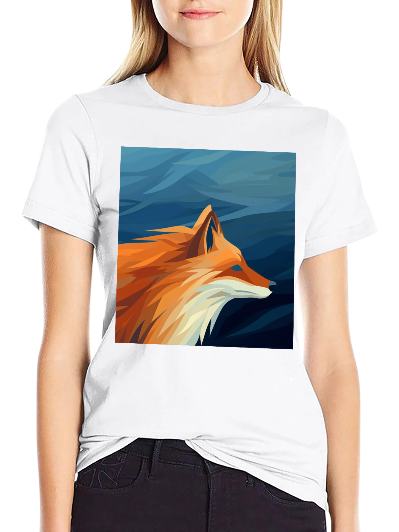 Geometric Fox Graphic Tee - Black Cotton Comfort