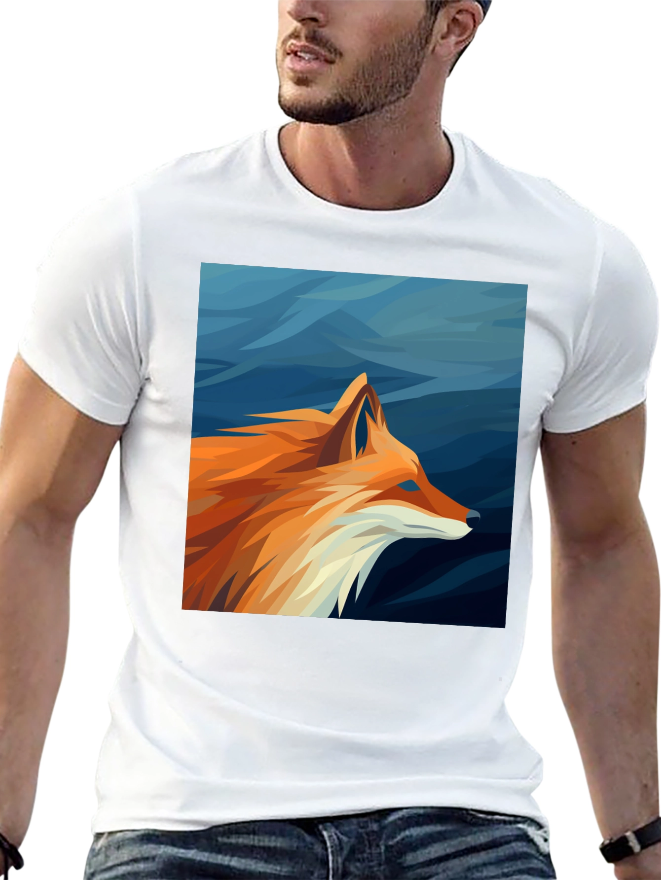 Geometric Fox Graphic Tee - Black Cotton Comfort