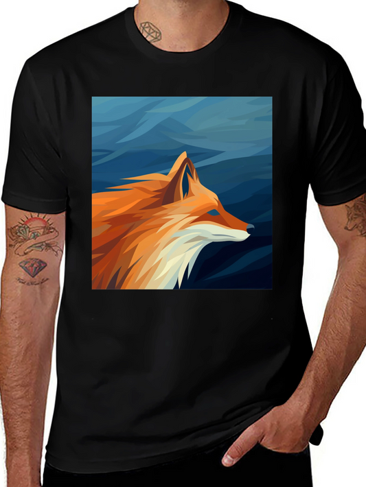 Geometric Fox Graphic Tee - Black Cotton Comfort